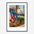 Framed print: colourful Malaysian street mural of diverse faces, black wood frame