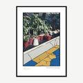 Framed print: pop art potted plants with Ben-Day dots and bold lines, black wood frame
