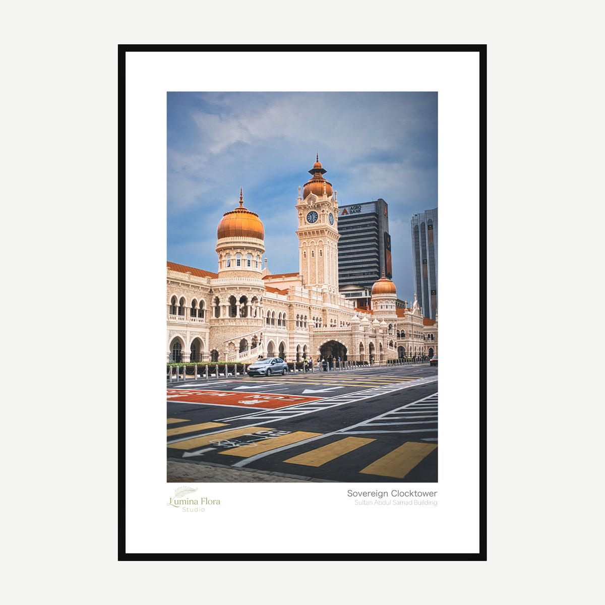 Framed print: Sultan Abdul Samad Building clocktower in Kuala Lumpur, black wood frame