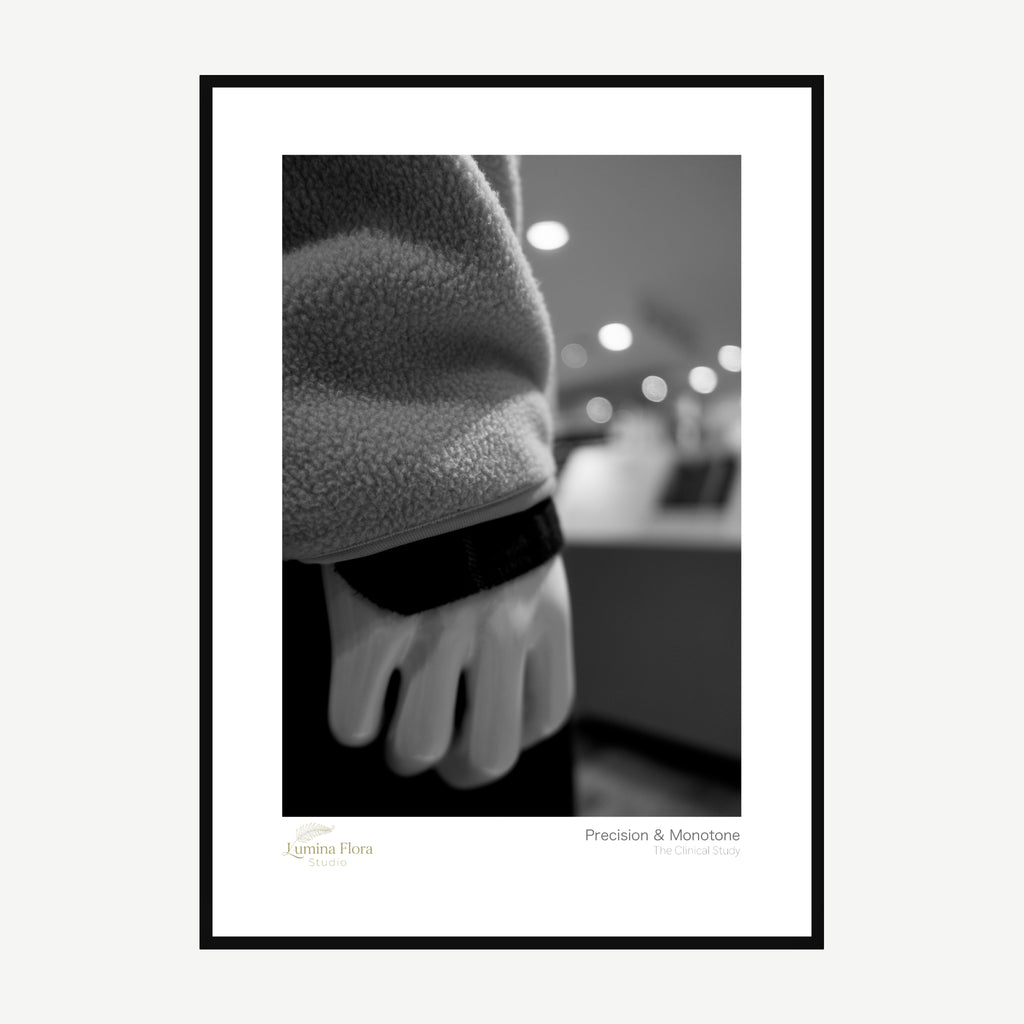 Framed print: minimalist black and white close-up abstract texture, black wood frame