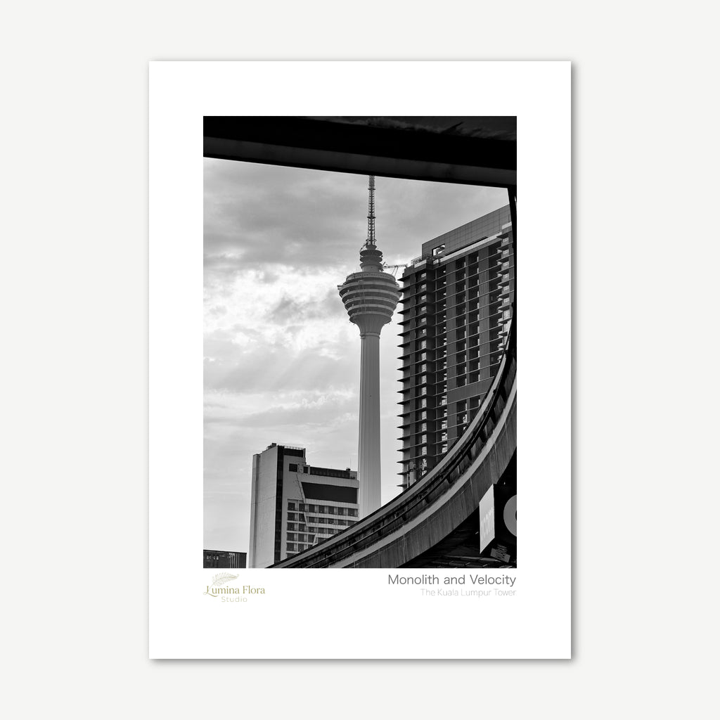 Unframed print: black and white Kuala Lumpur Tower, white gallery border