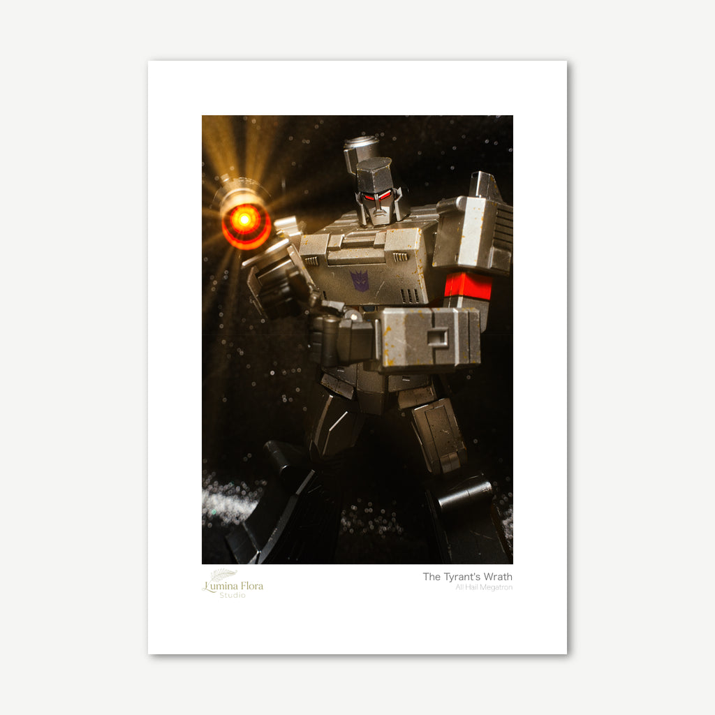 Unframed print: macro of a robot action figure, white gallery border