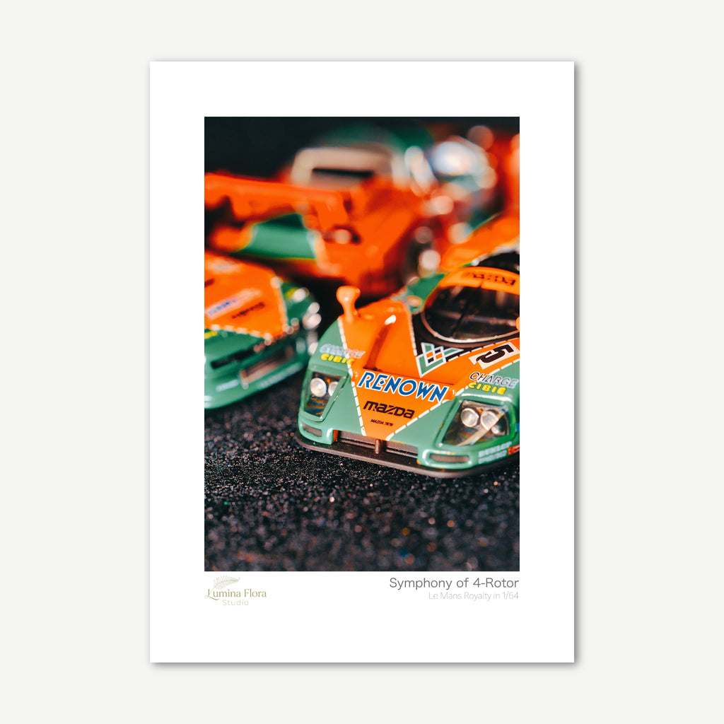 Unframed print: trio of 1/64 Le Mans race car models, white gallery border