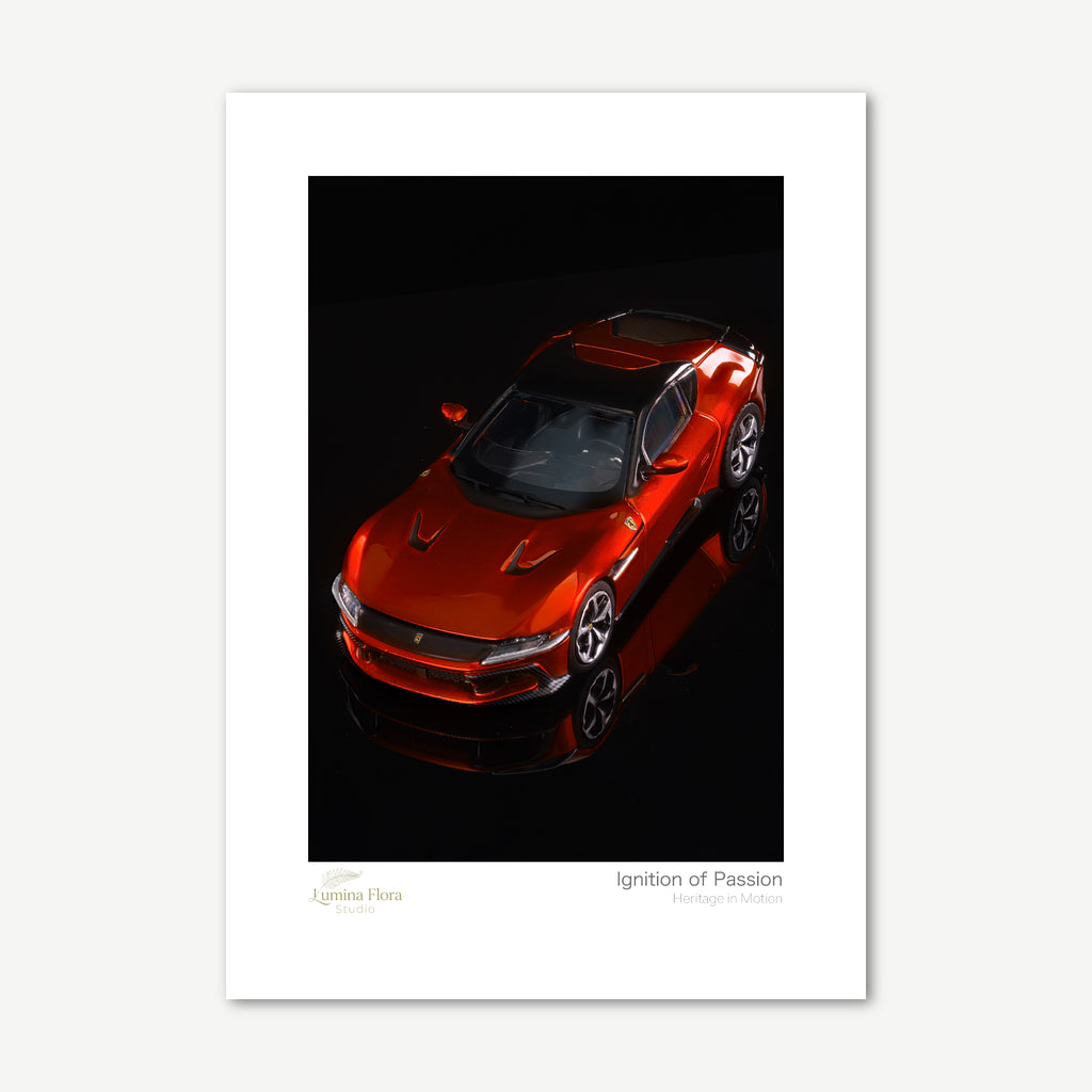 Unframed print: copper-orange supercar, white gallery border