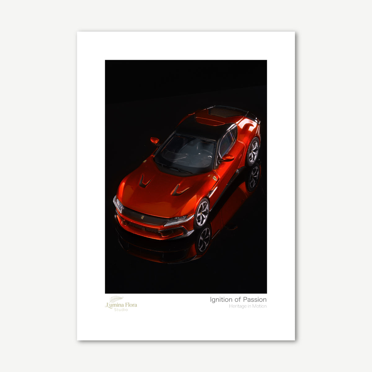 Unframed print: copper-orange supercar, white gallery border