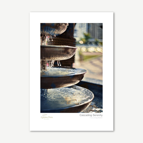 Unframed print: water on bronze fountain tiers, white gallery border